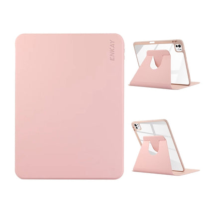 For iPad Pro 11 2024 ENKAY 360 Rotation PMMA Leather Smart Tablet Case with Pen Slot(Pink) - iPad Pro 11 2024 Cases by ENKAY | Online Shopping UK | buy2fix