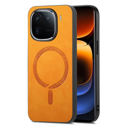 For vivo iQOO 12 Pro 5G Retro Magsafe Magnetic PU Back Cover Phone Case(Yellow) - iQOO 12 Pro Cases by buy2fix | Online Shopping UK | buy2fix