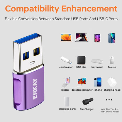 ENKAY ENK-AT119 Aluminium Alloy Male USB 3.0 to Female Type-C Data Adapter Converter Support Fast Charging(Purple) - Type-C Adapter by ENKAY | Online Shopping UK | buy2fix