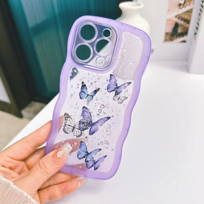 For iPhone 16 Wave Edge Butterfly TPU Hybrid PC Phone Case(Purple) - iPhone 16 Cases by buy2fix | Online Shopping UK | buy2fix