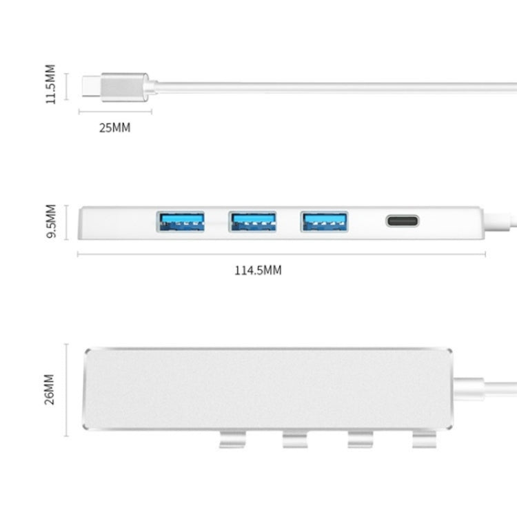 ADS-301C USB-C / Type-C to USB-C + USB 3.0 + 3 x USB 2.0 Expander HUB(Grey) - USB HUB by buy2fix | Online Shopping UK | buy2fix