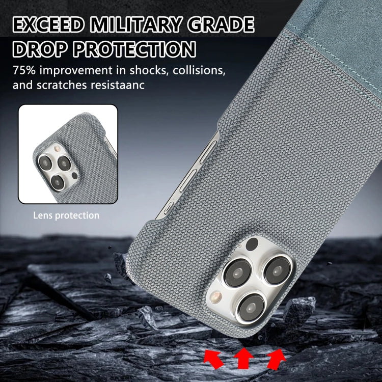 For iPhone 16 Pro Stitching Cloth PU Shockproof Phone Case(Blue) - iPhone 16 Pro Cases by buy2fix | Online Shopping UK | buy2fix