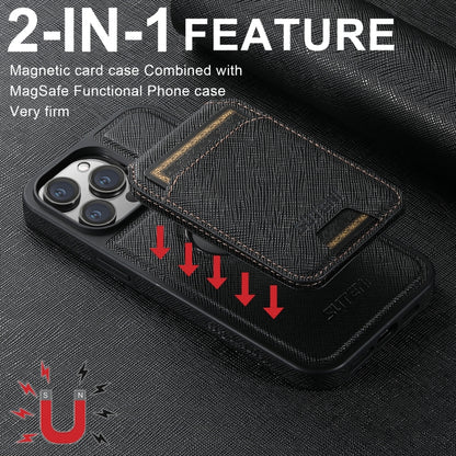 For iPhone 13 Pro Suteni M2 Cross-Grain MagSafe Vertical Card Back Phone Case(Black) - iPhone 13 Pro Cases by Suteni | Online Shopping UK | buy2fix