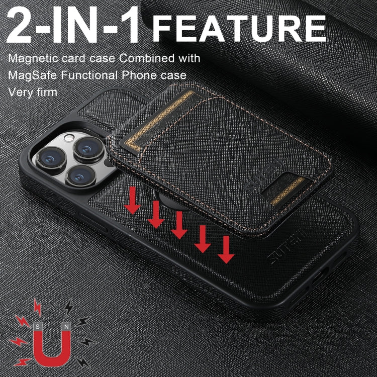 For iPhone 12 Pro Suteni M2 Cross-Grain MagSafe Vertical Card Back Phone Case(Black) - iPhone 12 / 12 Pro Cases by Suteni | Online Shopping UK | buy2fix