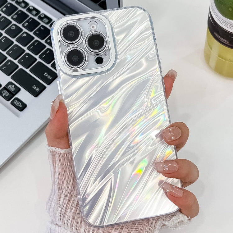 For iPhone 16 Plus Plating Glitter Texture TPU Phone Case with Lens Film(White Water Ripples) - iPhone 16 Plus Cases by buy2fix | Online Shopping UK | buy2fix