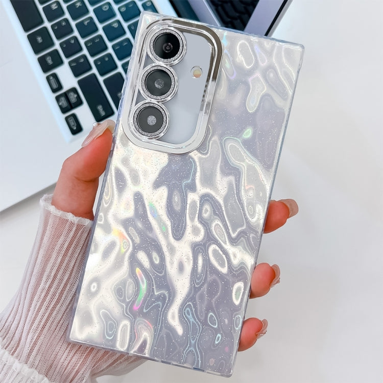 For Samsung Galaxy S25+ 5G Plating Glitter Texture TPU Phone Case with Lens Film(White Wrinkles) - Galaxy S25+ 5G Cases by buy2fix | Online Shopping UK | buy2fix