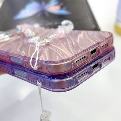 For iPhone 16 Plating Glitter Texture Chain Wristband TPU Phone Case with Lens Film(Purple Wrinkles) - iPhone 16 Cases by buy2fix | Online Shopping UK | buy2fix