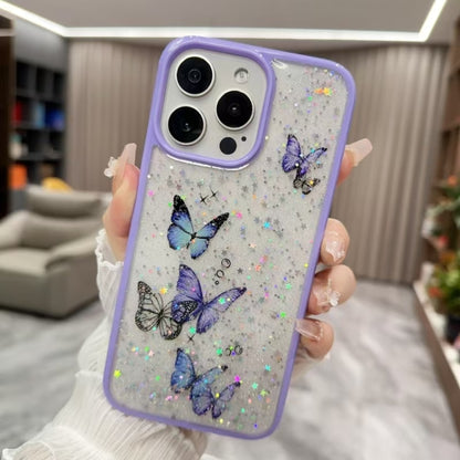 For iPhone 16 Pro Max Color Butterfly Glitter Epoxy TPU Phone Case(Purple) - iPhone 16 Pro Max Cases by buy2fix | Online Shopping UK | buy2fix