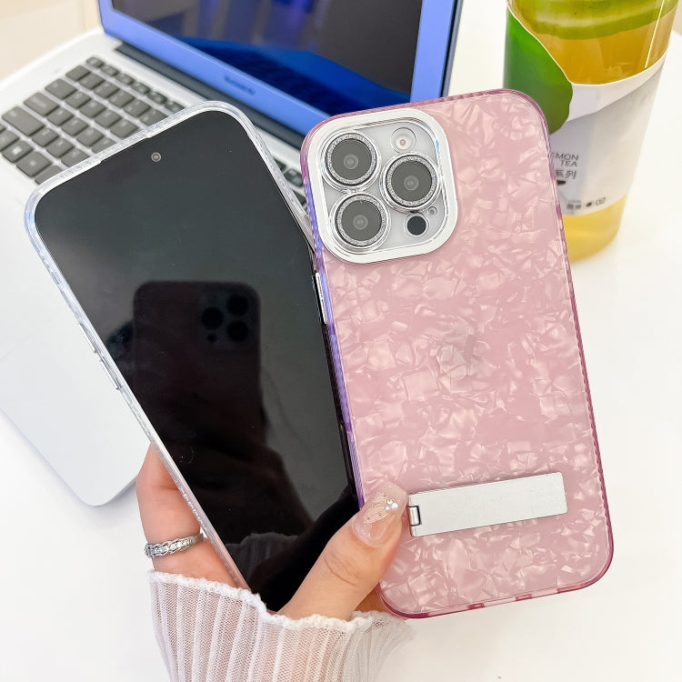 For iPhone 16 Plus Plating Glitter Texture Fold Holder TPU Phone Case with Lens Film(Purple Wrinkles) - iPhone 16 Plus Cases by buy2fix | Online Shopping UK | buy2fix