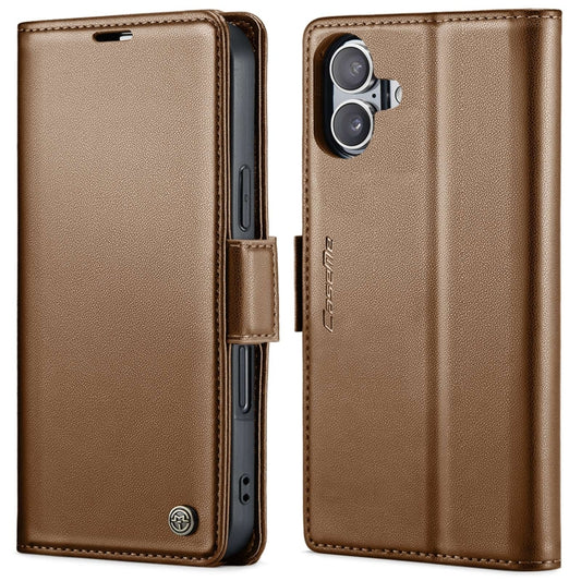 For iPhone 16 CaseMe 023 Butterfly Buckle Litchi Texture RFID Anti-theft Leather Phone Case(Brown) - iPhone 16 Cases by CaseMe | Online Shopping UK | buy2fix