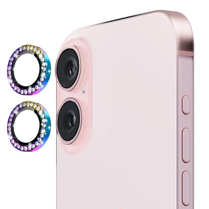 For iPhone 16 / 16 Plus ENKAY AR Anti-reflection Individual Diamond Ring Camera Lens Glass Full Film(Colorful) - iPhone 16 Plus Tempered Glass by ENKAY | Online Shopping UK | buy2fix