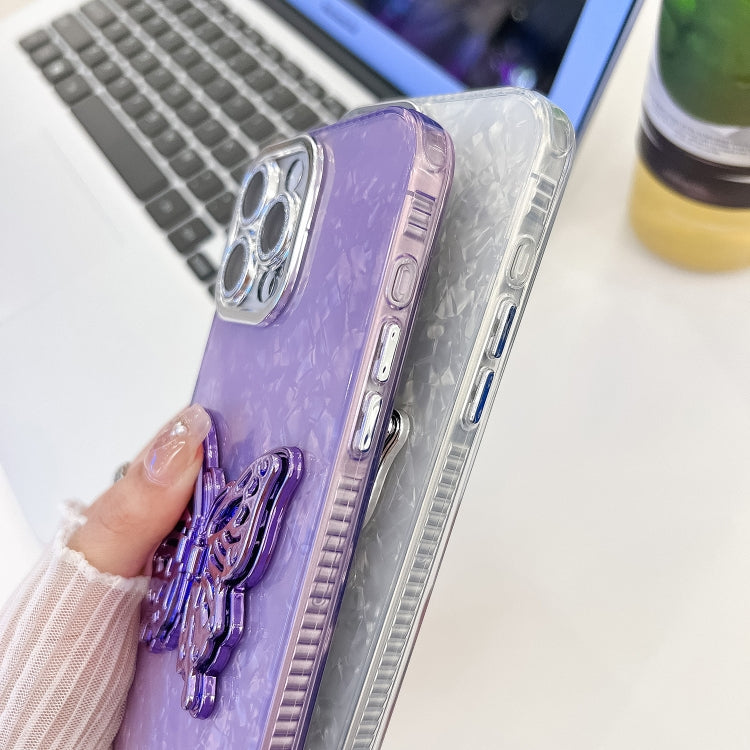 For iPhone 16 Pro Max Plating Glitter Lens Film Texture Butterfly Holder Wristband Phone Case(Purple Wrinkles) - iPhone 16 Pro Max Cases by buy2fix | Online Shopping UK | buy2fix