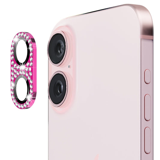 For iPhone 16 / 16 Plus ENKAY Hat-Prince Blink Diamond Camera Lens Aluminium Alloy Tempered Glass Film(Rose Red) - iPhone 16 Tempered Glass by ENKAY | Online Shopping UK | buy2fix