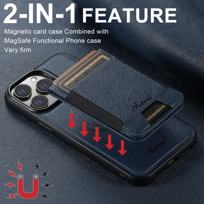 For iPhone 12 Suteni H17 Cross Grain Leather MagSafe Detachable Wallet Phone Case(Blue) - iPhone 12 / 12 Pro Cases by Suteni | Online Shopping UK | buy2fix