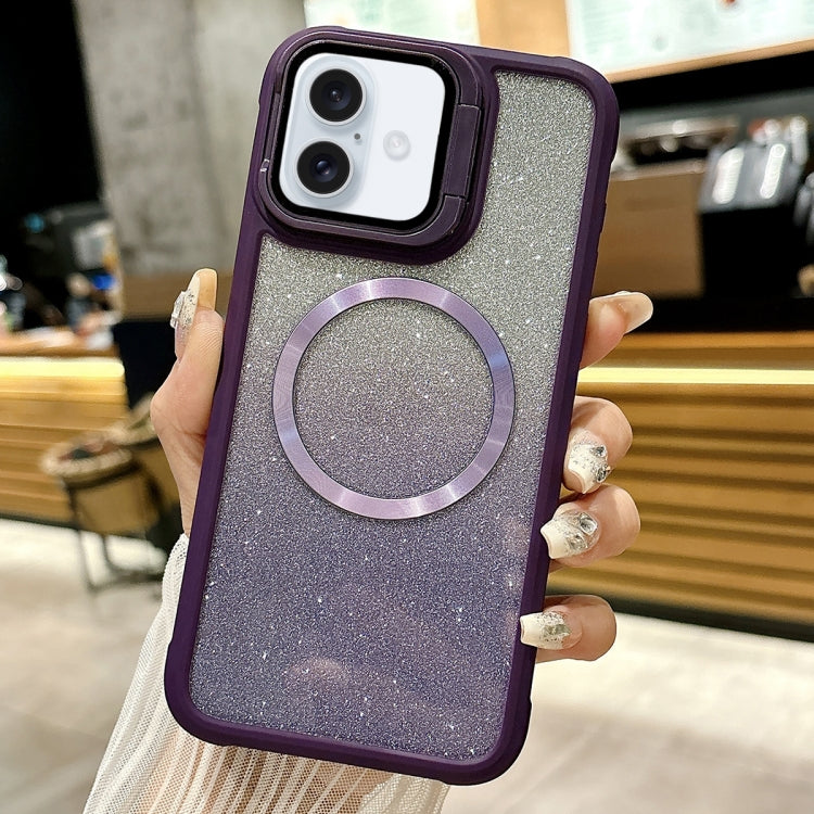 For iPhone 16 CD-grain Gradient Glitter Magsafe Acrylic Hybrid TPU Phone Case(Purple) - iPhone 16 Cases by buy2fix | Online Shopping UK | buy2fix