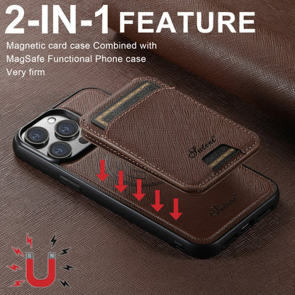 For iPhone 13 Pro Suteni H18 Cross Grain MagSafe Wallet Leather Phone Case(Brown) - iPhone 13 Pro Cases by Suteni | Online Shopping UK | buy2fix