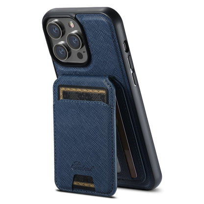 For iPhone 12 Pro Max Suteni H18 Cross Grain MagSafe Wallet Leather Phone Case(Blue) - iPhone 12 Pro Max Cases by Suteni | Online Shopping UK | buy2fix