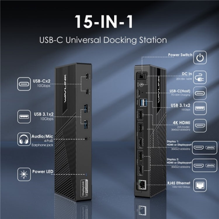 WAVLINK UG69PD25 Pro 100W PD Charging Triple 4K Display Laptop Docking Station, Plug:US Plug - Adapter by WAVLINK | Online Shopping UK | buy2fix