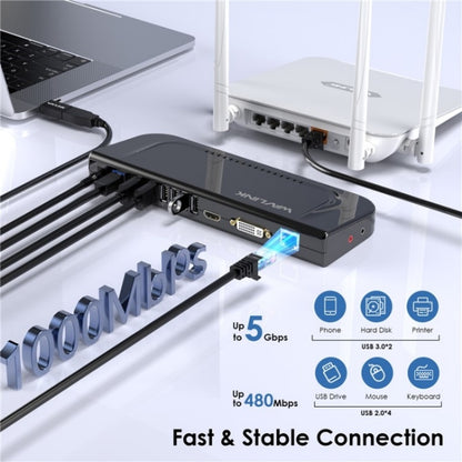 WAVLINK UG49DK4 Universal Laptop Docking Station Dual Monitor Supports DVI / HDMI / VGA(EU Plug) - USB 3.0 HUB by WAVLINK | Online Shopping UK | buy2fix