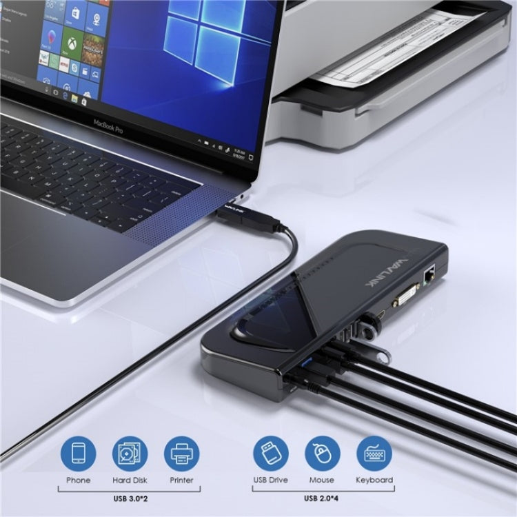 WAVLINK UG49DK4 Universal Laptop Docking Station Dual Monitor Supports DVI / HDMI / VGA(EU Plug) - USB 3.0 HUB by WAVLINK | Online Shopping UK | buy2fix