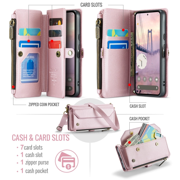 For Google Pixel 9 / 9 Pro CaseMe C36 Card Slots Zipper Wallet RFID Anti-theft Leather Phone Case(Pink) - Google Cases by CaseMe | Online Shopping UK | buy2fix