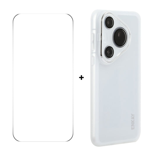 For Huawei Pura 70 ENKAY Hat-Prince Translucent Matte TPU Phone Case with Lens Film + 9H Big Arc Edge Film(White) - Huawei Cases by ENKAY | Online Shopping UK | buy2fix