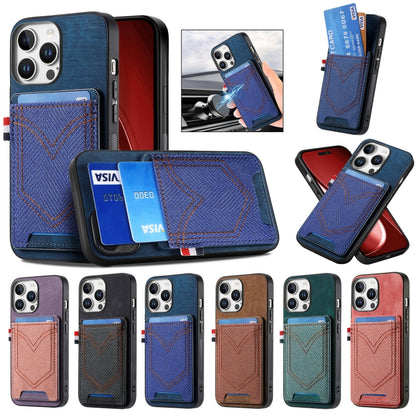 For iPhone 16 Pro Denim Texture Leather Skin Phone Case with Card Slot(Blue) - iPhone 16 Pro Cases by buy2fix | Online Shopping UK | buy2fix