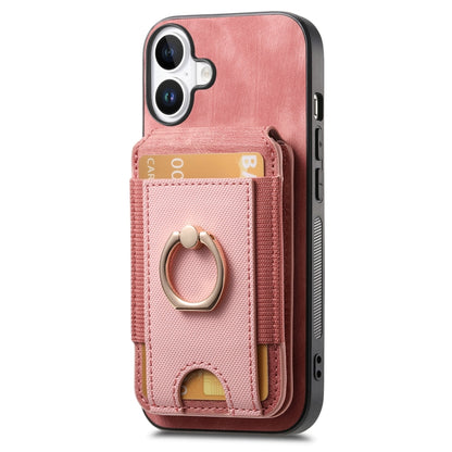 For iPhone 16 Retro Splitable Magnetic Stand Card Bag Leather Phone Case(Pink) - iPhone 16 Cases by buy2fix | Online Shopping UK | buy2fix