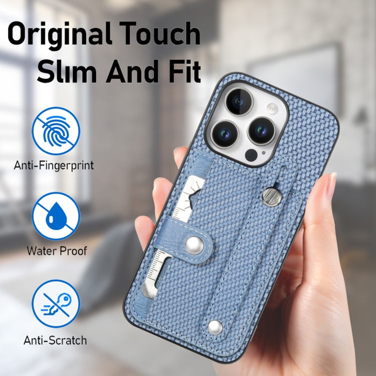 For iPhone 16 Pro Wristband Kickstand Card Wallet Back Phone Case with Tool Knife(Blue) - iPhone 16 Pro Cases by buy2fix | Online Shopping UK | buy2fix