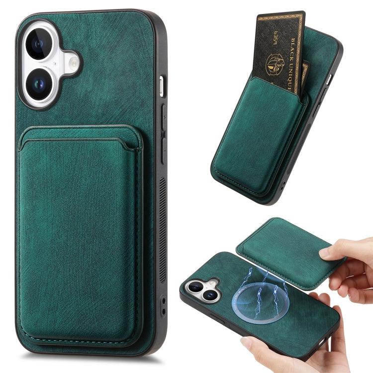 For iPhone 16 Retro Leather Card Bag Magnetic Phone Case(Green) - iPhone 16 Cases by buy2fix | Online Shopping UK | buy2fix