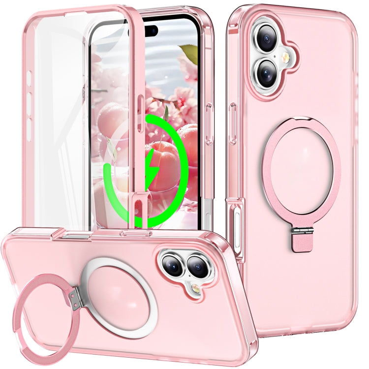 For iPhone 16 Plus Frosted Skin Feel MagSafe Holder 360 Full Body Phone Case(Pink) - iPhone 16 Plus Cases by buy2fix | Online Shopping UK | buy2fix