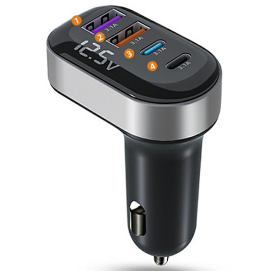 K33 With Voltage Display USB-A and Type-C 4-Port Car Charger Fast Charging Adapter - Cigar Socket by buy2fix | Online Shopping UK | buy2fix