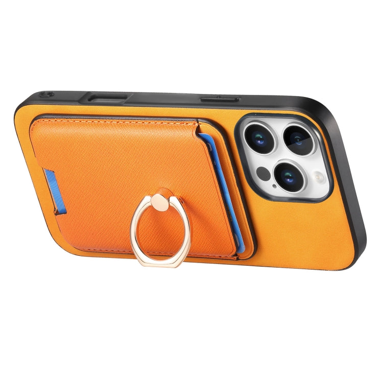 For iPhone 16 Pro Max Retro Cross Leather Card Bag MagSafe Phone Case(Yellow) - iPhone 16 Pro Max Cases by buy2fix | Online Shopping UK | buy2fix