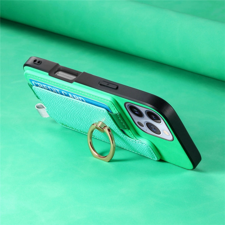 For iPhone 16 Pro Retro Magsafe Cross Leather Ring Holder Card Bag Phone Case(Green) - iPhone 16 Pro Cases by buy2fix | Online Shopping UK | buy2fix