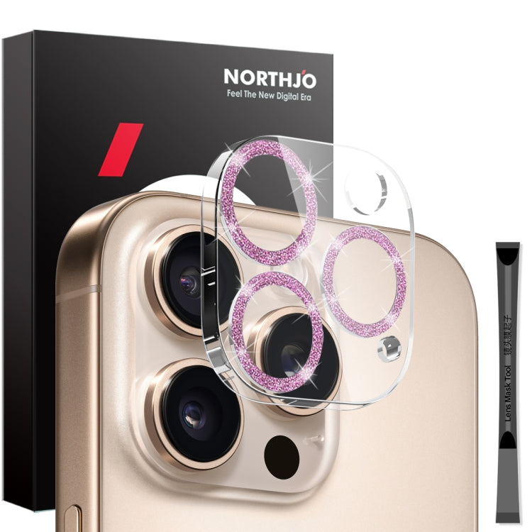 For iPhone 16 Pro / 16 Pro Max NORTHJO Camera Lens Protector Glitter Ring 3D Tempered Glass Film(Pink) - iPhone 16 Pro Max Tempered Glass by NORTHJO | Online Shopping UK | buy2fix