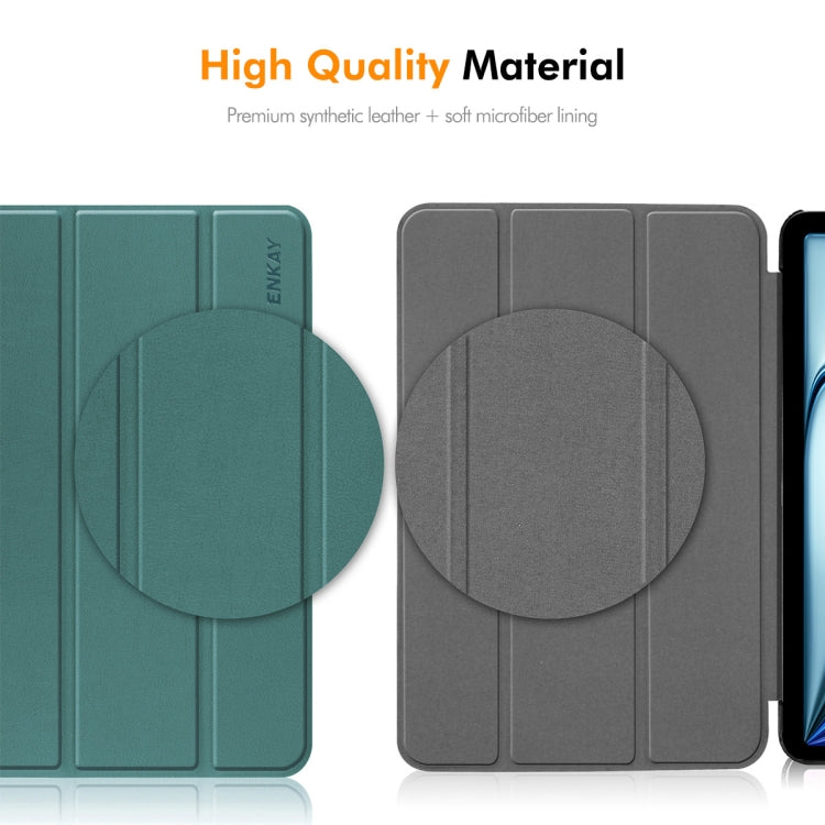 For Samsung Galaxy Tab S10 Ultra / S9 Ultra ENKAY Tri-fold Custer Texture Plastic Leather Smart Tablet Case with Pen Slot(Dark Green) - Galaxy Tab S9 Ultra Cases by ENKAY | Online Shopping UK | buy2fix