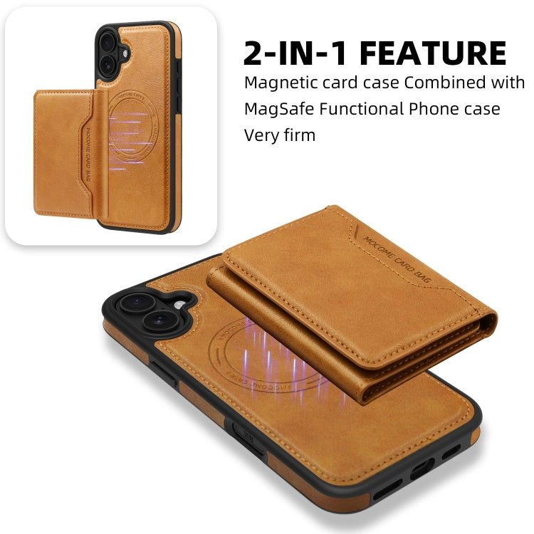 For iPhone 16 Plus Shield Multi-functional MagSafe Card Bag Phone Case(Brown) - iPhone 16 Plus Cases by buy2fix | Online Shopping UK | buy2fix