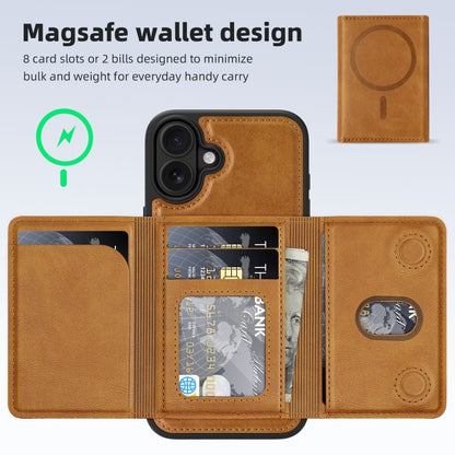 For iPhone 16 Plus Shield Multi-functional MagSafe Card Bag Phone Case(Brown) - iPhone 16 Plus Cases by buy2fix | Online Shopping UK | buy2fix