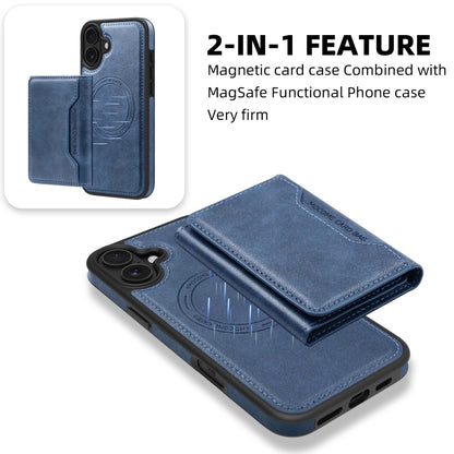 For iPhone 16 Shield Multi-functional MagSafe Card Bag Phone Case(Blue) - iPhone 16 Cases by buy2fix | Online Shopping UK | buy2fix