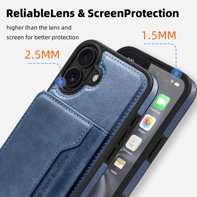 For iPhone 16 Shield Multi-functional MagSafe Card Bag Phone Case(Blue) - iPhone 16 Cases by buy2fix | Online Shopping UK | buy2fix