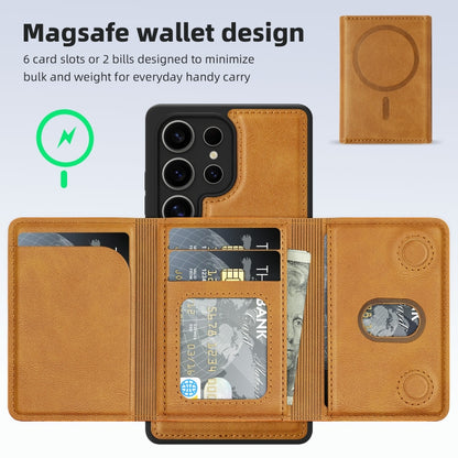 For Samsung Galaxy S25+ 5G Shield Multi-functional MagSafe Card Bag Phone Case(Brown) - Galaxy S25+ 5G Cases by buy2fix | Online Shopping UK | buy2fix