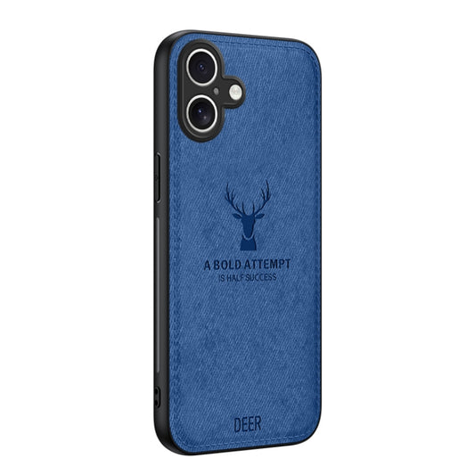 For iPhone 16 Plus Deer Head Cloth Skin All-inclusive Phone Case(Blue) - iPhone 16 Plus Cases by buy2fix | Online Shopping UK | buy2fix