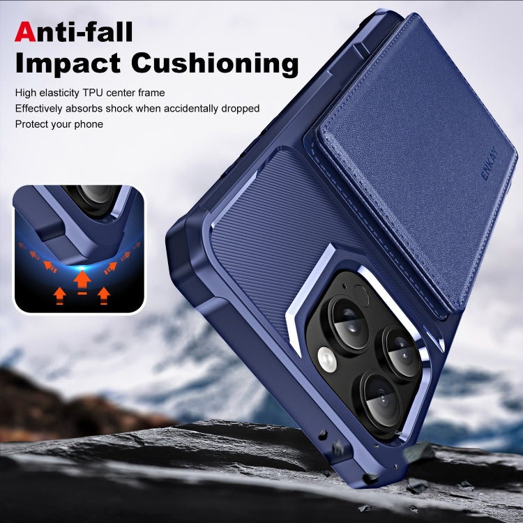 For iPhone 16 Pro ENKAY Hat-Prince Card Slot Wallet TPU Back Leather Phone Case with Lens Film(Dark Blue) - iPhone 16 Pro Max Cases by ENKAY | Online Shopping UK | buy2fix