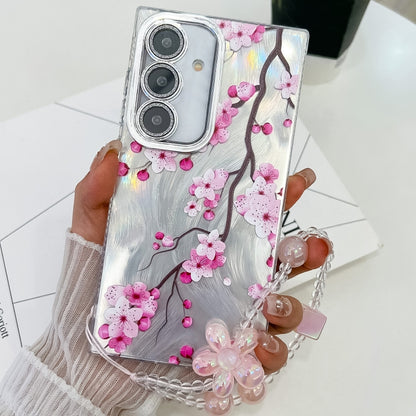 For Samsung Galaxy S25 5G Electroplating Flowers Plants Texture Wristband TPU Phone Case(Plum Flower FL6) - Galaxy S25 5G Cases by buy2fix | Online Shopping UK | buy2fix