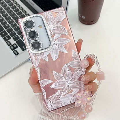 For Samsung Galaxy S25 5G Electroplating Flowers Plants Texture Wristband TPU Phone Case(Sketch Lily FL9) - Galaxy S25 5G Cases by buy2fix | Online Shopping UK | buy2fix