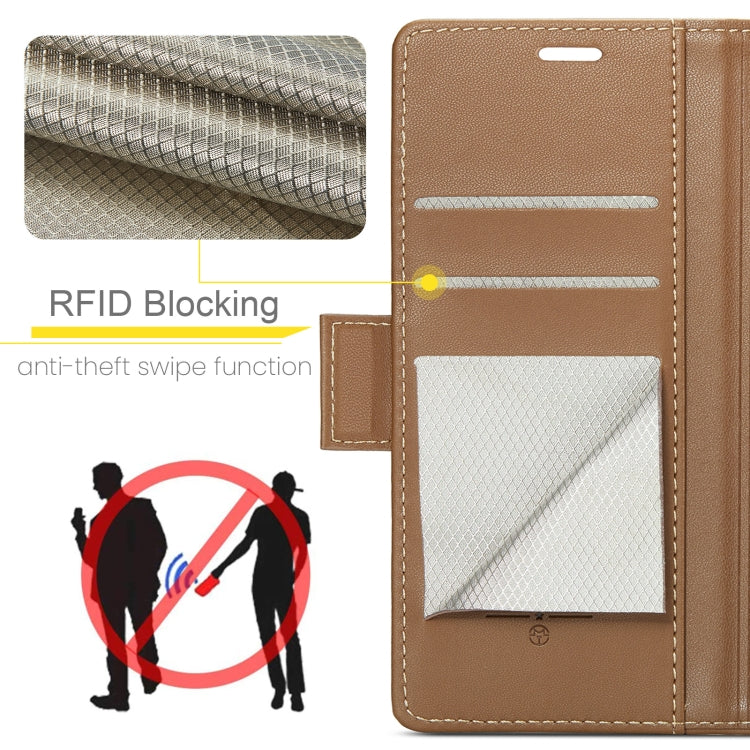 For Redmi Note 14 5G CaseMe 023 Butterfly Buckle Litchi Texture RFID Anti-theft Leather Phone Case(Brown) - Note 14 Cases by CaseMe | Online Shopping UK | buy2fix