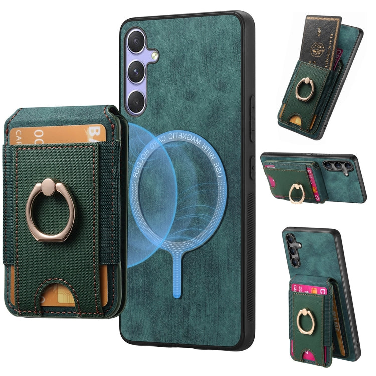 For Samsung Galaxy S25 5G Retro Splitable Magnetic Stand Card Bag Leather Phone Case(Green) - Galaxy S25 5G Cases by buy2fix | Online Shopping UK | buy2fix