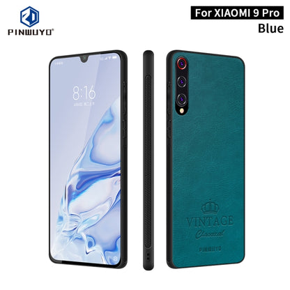 For Xiaomi Mi 9 Pro PINWUYO Pin Rui Series Classical Leather, PC + TPU + PU Leather Waterproof And Anti-fall All-inclusive Protective Shell(Blue) - Xiaomi Cases by PINWUYO | Online Shopping UK | buy2fix