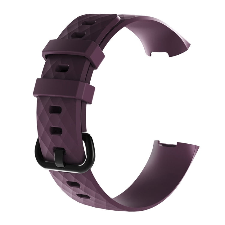 Diamond Pattern Silicone Watch Band for Fitbit Charge 3 Small Size：190*18mm(Dark Purple) - Watch Bands by buy2fix | Online Shopping UK | buy2fix