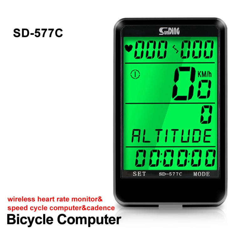 SUNDING SD-577C  Cycling Computer LCD Backlight Waterproof Wireless Stopwatch MTB Bike Odometer Stopwatch Bicycle Speedometer - Speedometers by SUNDING | Online Shopping UK | buy2fix